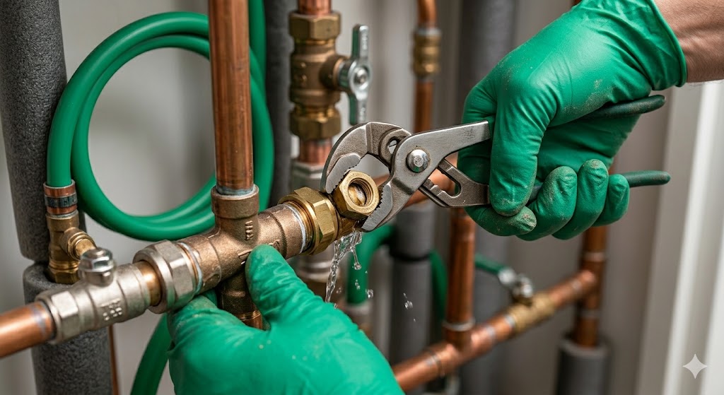 Artisan plombier au travail en Wallonie